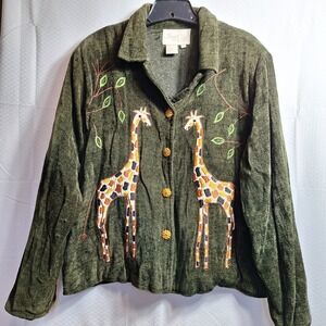 Vtg DANIEL K. New York Velvet Giraffe Embroidered Jacket Sz XL Green Blazer EUC!